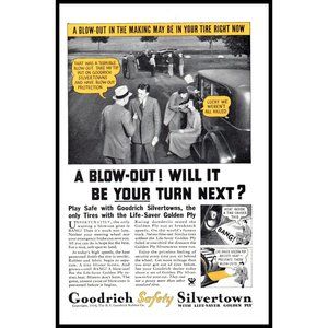 1934 BF Goodrich Silvertown Tires Vintage Print Ad Country Road Wall Art Photo